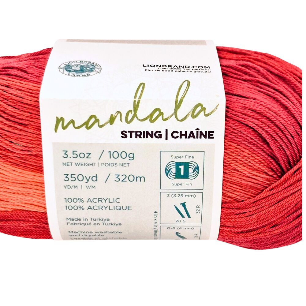 Lion Brand Mandala String Yarn, Color Disco, 3-Pack, 100g Each